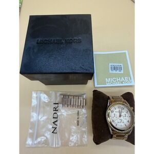 Michael Kors MK5263 Rose Gold Crystal Chronograph Watch Box Links UNTESTED